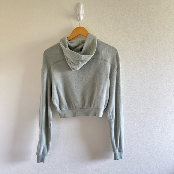 Skims Mineral Sage Green Waffle Zip Up Cropped Hoodie size XS - Picture 4 of 11
